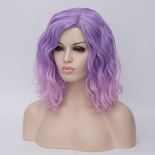 Cying Lin Short Bob Wavy Curly Wig Pink Ombre Wig For Women Cosplay Halloween...