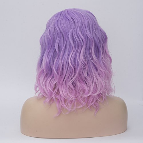 Cying Lin Short Bob Wavy Curly Wig Pink Ombre Wig For Women Cosplay Halloween...