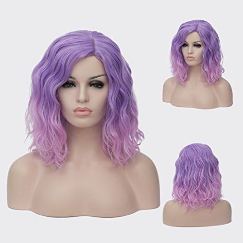 Cying Lin Short Bob Wavy Curly Wig Pink Ombre Wig For Women Cosplay Halloween...