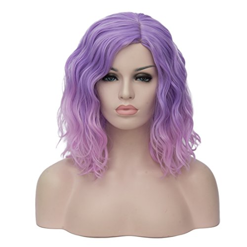 Cying Lin Short Bob Wavy Curly Wig Pink Ombre Wig For Women Cosplay Halloween...