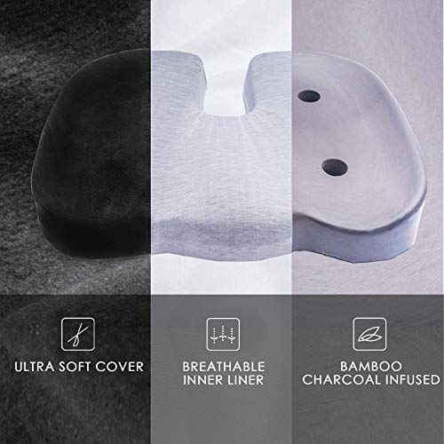 CYLEN Home-Memory Foam Bamboo Charcoal Infused Ventilated Orthopedic Seat Cus...