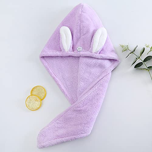 Hair Towel Wrap ,(Pink+Purple) Rabbit Ears Turban 2 Pack,Microfibre Hair Towe...