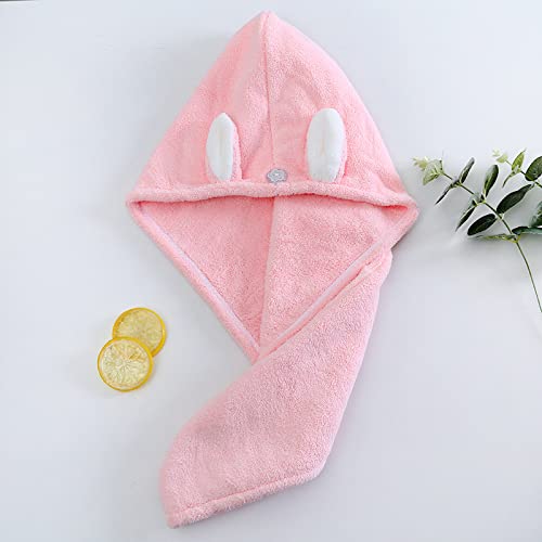 Hair Towel Wrap ,(Pink+Purple) Rabbit Ears Turban 2 Pack,Microfibre Hair Towe...