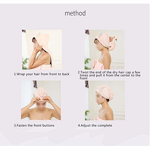 Hair Towel Wrap ,(Pink+Purple) Rabbit Ears Turban 2 Pack,Microfibre Hair Towe...