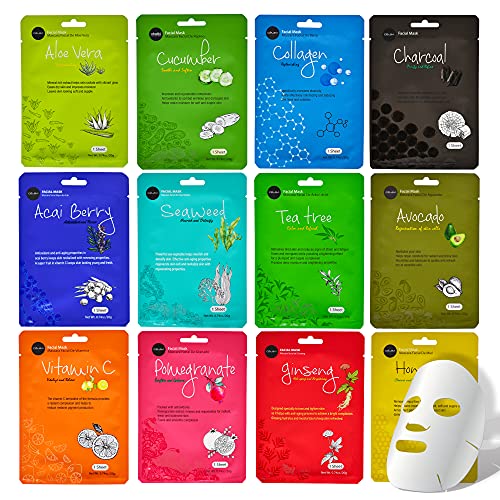Celavi Essence Face Mask Paper Sheet Korea Skin Care Moisturizing 12 Pack Cla...
