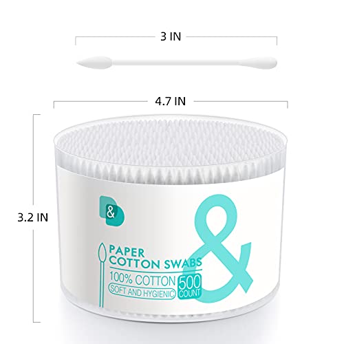 Cotton Swab, tips Cotton Swabs 500 Count, Biodegradable Paper Cotton Buds for...