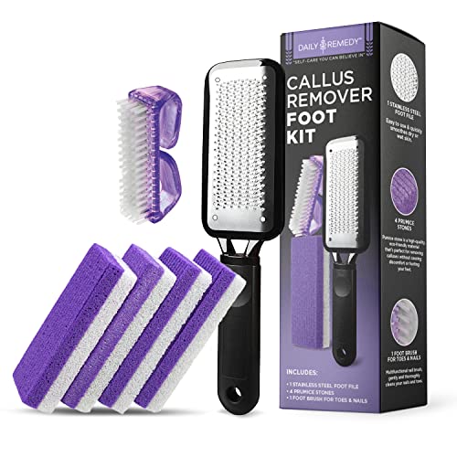 DAILY REMEDY Foot Callus Remover Set - Includes 1 Stainless rasp Foot File, 4...