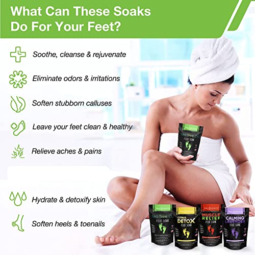 DAILY REMEDY Foot Soak Salts- Variety Pack of 4- Tea Tree Oil, Muscle Relief,...