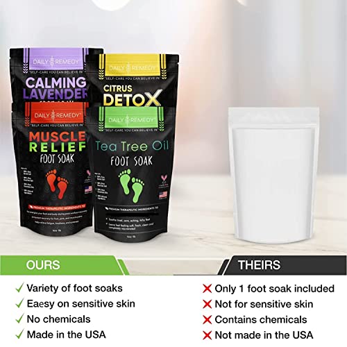 DAILY REMEDY Foot Soak Salts- Variety Pack of 4- Tea Tree Oil, Muscle Relief,...