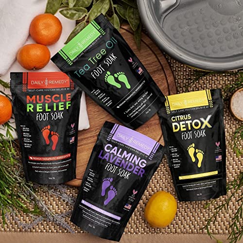 DAILY REMEDY Foot Soak Salts- Variety Pack of 4- Tea Tree Oil, Muscle Relief,...