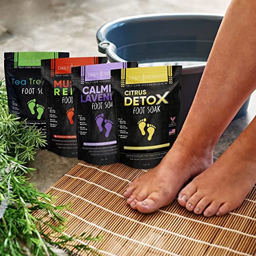 DAILY REMEDY Foot Soak Salts- Variety Pack of 4- Tea Tree Oil, Muscle Relief,...