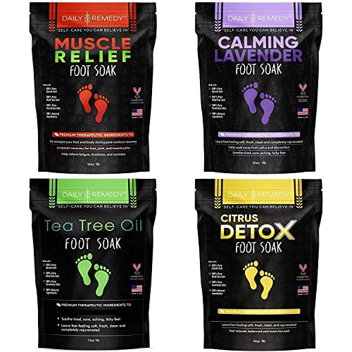 DAILY REMEDY Foot Soak Salts- Variety Pack of 4- Tea Tree Oil, Muscle Relief,...