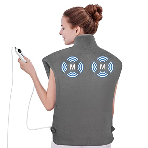 Heating Pad with Massager for Neck and Shoulders, Wearable Electric Heating P...
