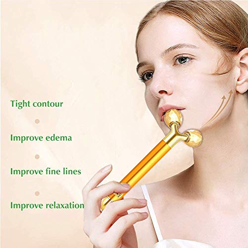 2-IN-1 Electric Face Massager 24k Golden Facial Massager, 3D Roller and T Sha...