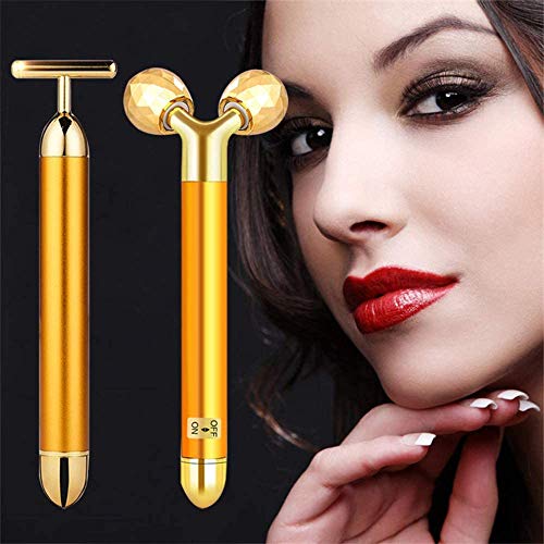 2-IN-1 Electric Face Massager 24k Golden Facial Massager, 3D Roller and T Sha...