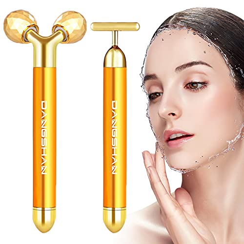 2-IN-1 Electric Face Massager 24k Golden Facial Massager, 3D Roller and T Sha...