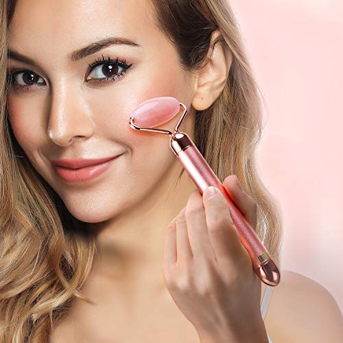 2-IN-1 Electric Jade Roller Massager Facial Roller & Face Massager, Rose Quartz