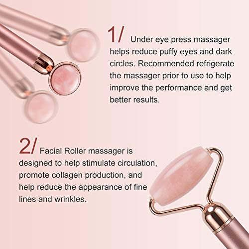 2-IN-1 Electric Jade Roller Massager Facial Roller & Face Massager, Rose Quartz