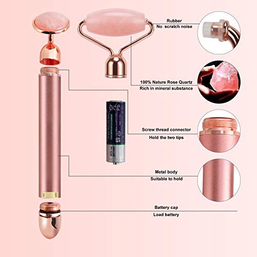 2-IN-1 Electric Jade Roller Massager Facial Roller & Face Massager, Rose Quartz