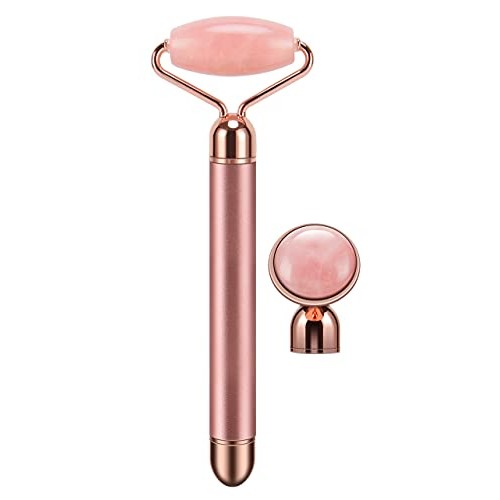 2-IN-1 Electric Jade Roller Massager Facial Roller & Face Massager, Rose Quartz