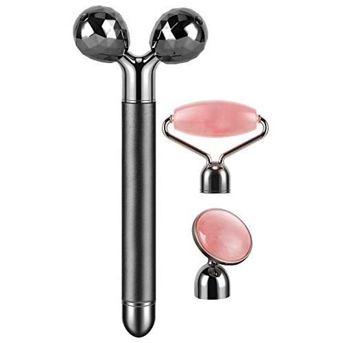 3-IN-1 Electric Jade Roller 3D Roller Facial Roller & Face Massager,Black