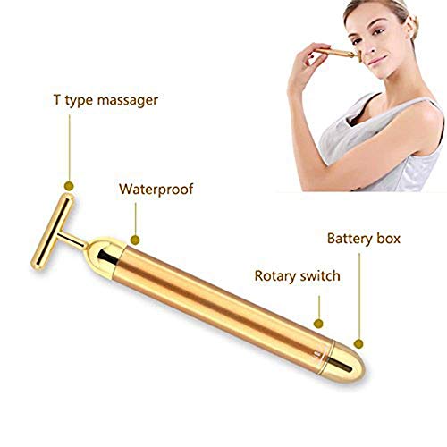 Beauty Bar 24k Golden Facial Massager, T Shape Electric Face Massager Skin Fa...