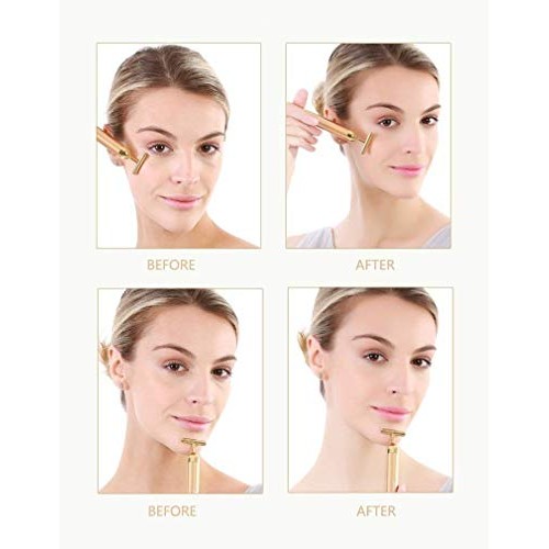 Beauty Bar 24k Golden Facial Massager, T Shape Electric Face Massager Skin Fa...