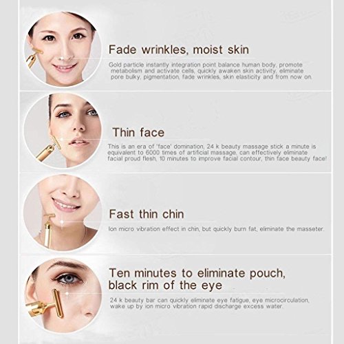 Beauty Bar 24k Golden Facial Massager, T Shape Electric Face Massager Skin Fa...