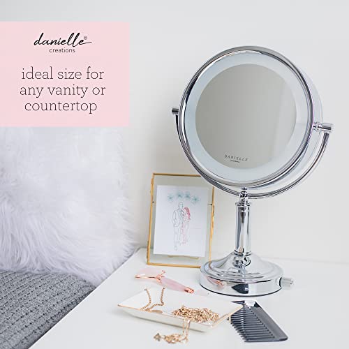 Danielle LED Lighted Two-Sided Makeup Mirror, 15X Magnification, Chrome,D125