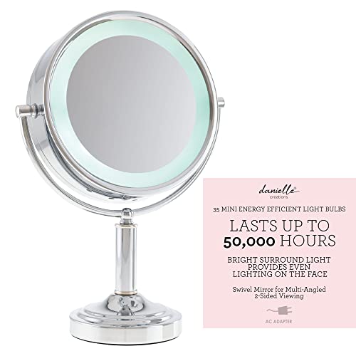 Danielle LED Lighted Two-Sided Makeup Mirror, 15X Magnification, Chrome,D125