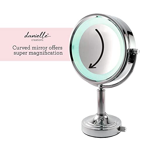 Danielle LED Lighted Two-Sided Makeup Mirror, 15X Magnification, Chrome,D125