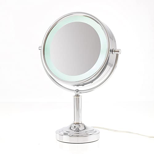 Danielle LED Lighted Two-Sided Makeup Mirror, 15X Magnification, Chrome,D125