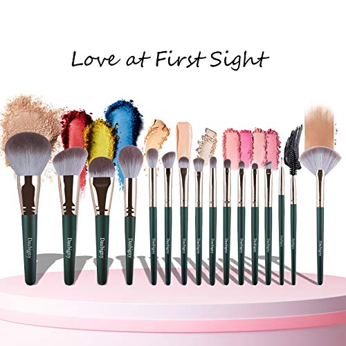 Makeup Brushes, Daubigny 16Pcs Complete Green Premium Synthetic Makeup Brush ...