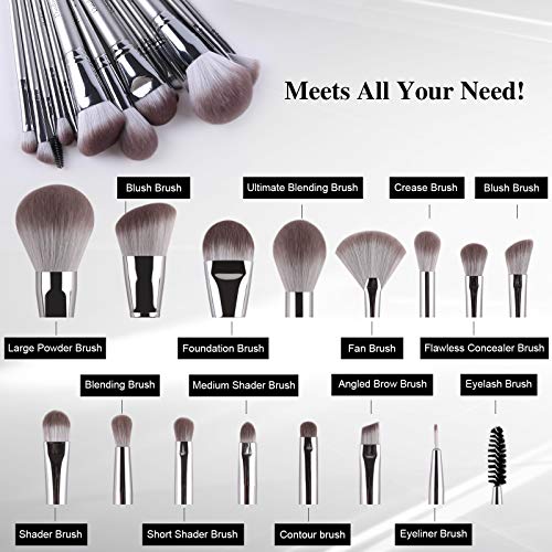 Makeup Brushes,Daubigny 16Pcs Silver Premium Synthetic Makeup Brush Set with ...