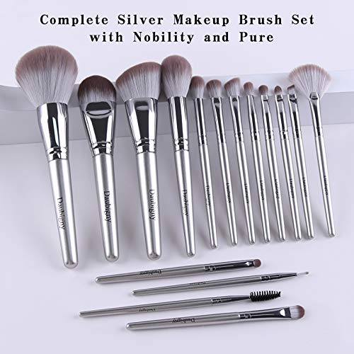 Makeup Brushes,Daubigny 16Pcs Silver Premium Synthetic Makeup Brush Set with ...