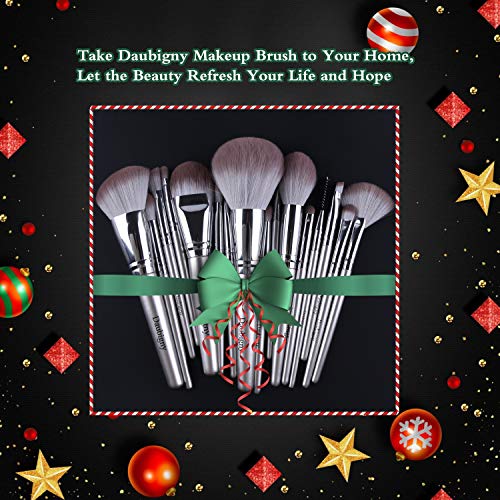 Makeup Brushes,Daubigny 16Pcs Silver Premium Synthetic Makeup Brush Set with ...