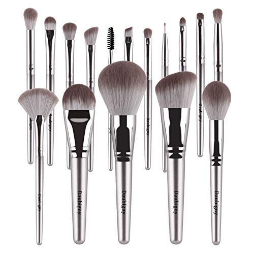 Makeup Brushes,Daubigny 16Pcs Silver Premium Synthetic Makeup Brush Set with ...