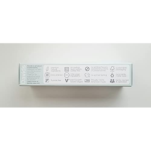 Davids Natural Whitening Toothpaste, Antiplaque, Fluoride Free, SLS Free, Pep...