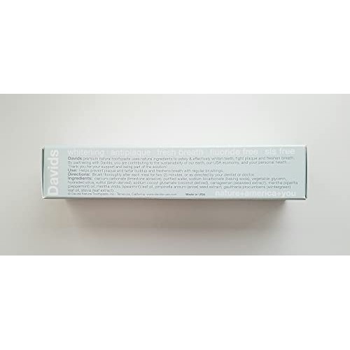 Davids Natural Whitening Toothpaste, Antiplaque, Fluoride Free, SLS Free, Pep...