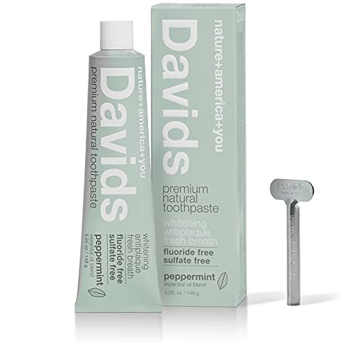 Davids Natural Whitening Toothpaste, Antiplaque, Fluoride Free, SLS Free, Pep...