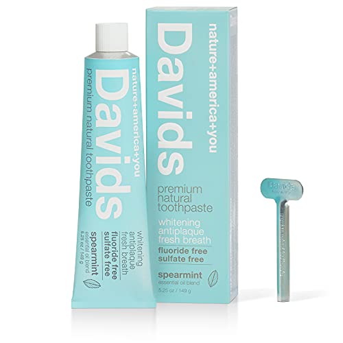 Davids Natural Whitening Toothpaste, Spearmint, Antiplaque, Fluoride Free, SL...