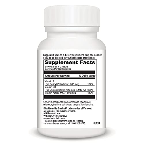 DaVinci Laboratories of Vermont ADK,1500mg Vitamin A, 5000 IU, D3 500mcg & K2...