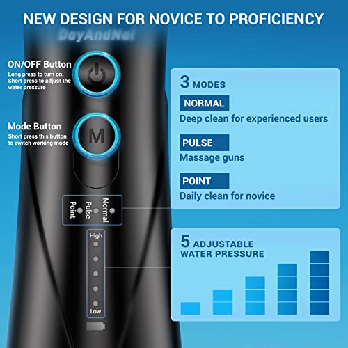 Professional Cordless Water Dental Flosser - DayAndNai Portable Waterproof Te...