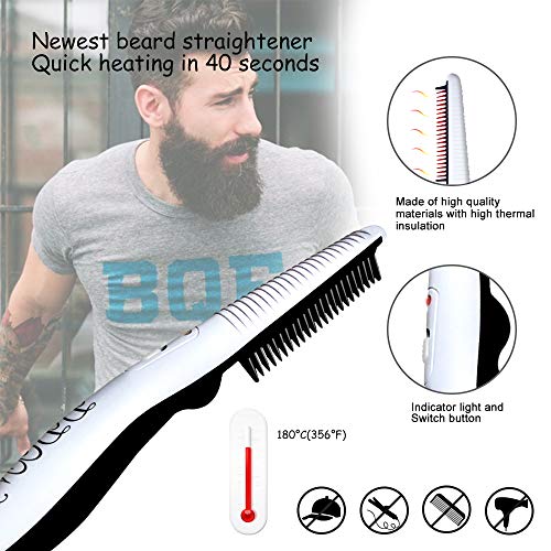 Beard Straightener Comb for Men,Hair Hot Comb,Quick Electric Heated Beard Bru...