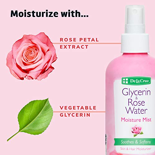 De La Cruz Rose Water and Glycerin Spray for Face - Rosewater Facial Toner an...