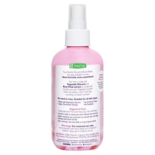 De La Cruz Rose Water and Glycerin Spray for Face - Rosewater Facial Toner an...