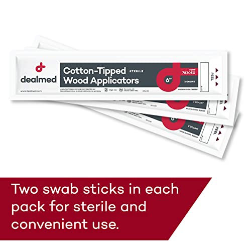 Dealmed 6" Cotton-Tipped Wood Applicators – 200 Sterile Cotton-Tipped Applica...