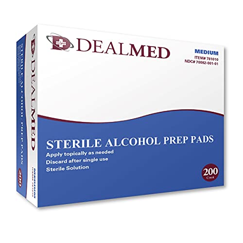 Dealmed Alcohol Prep Pads – 200 Count Medium Size Alcohol Pads, Latex-Free Al...