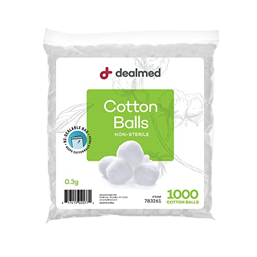 Dealmed Cotton Balls – 1000 Count Medium Cotton Balls, Non-Sterile Bag of Cot...