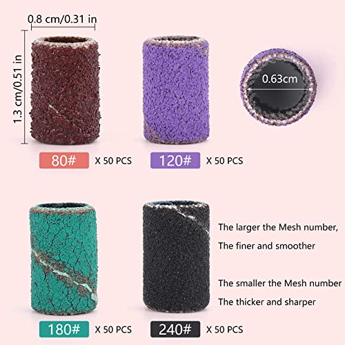200 Pcs Nail Sanding Bands for Nail Drill Bits, Sanding Drums with 2 Pcs Nail...